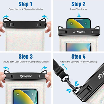 Rynapac [Floatable] Waterproof Phone Pouch 2 Pack - [Up to 8.5"] IPX8 Floating Waterproof Phone Case Dry Bags with Adjustable Lanyard for Beach Vacation Travel Cruise Ship Pool Kayak Essentials