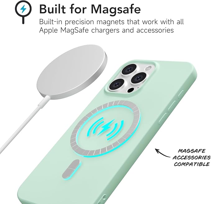 for iPhone 14 Pro Max Case Silicone Compatible with Magsafe Case, Ultra Slim Thin Magnetic Phone Cases Mag Safe, Cute Soft Rubber Gel Matte Plain Wireless Charging Cover for Women, Mint Green