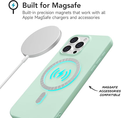 for iPhone 13 Pro Case Silicone Compatible with Magsafe Case, Ultra Slim Thin Magnetic Phone Cases Mag Safe, Cute Soft Rubber Gel TPU Matte Plain Wireless Charging Cover for Women, Mint Green