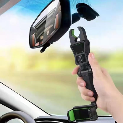 BESULEN Car Rear View Mirror Phone Holder, 360° Rotating Rearview Mirror Phone Mount, ABS Multi-Functional Adjustable Cellphone Holder, Universal Car Phone Holder for All Smartphones (Black/Green)