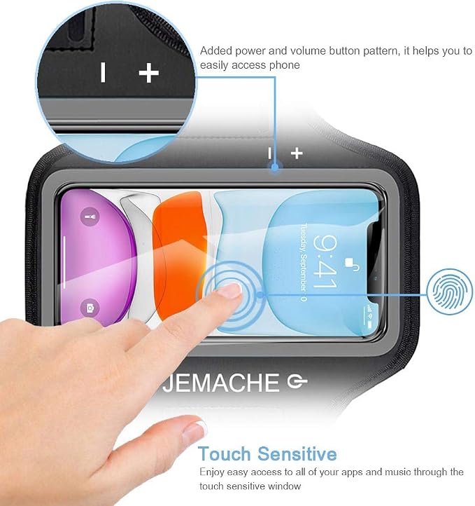 iPhone 17 16 15 Armband, JEMACHE Water Resistant Gym Running Workouts Arm Band for iPhone 17 16 15 14 13 12 Pro (Black)