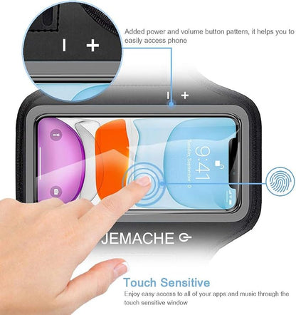 iPhone 17 16 15 Armband, JEMACHE Water Resistant Gym Running Workouts Arm Band for iPhone 17 16 15 14 13 12 Pro (Black)