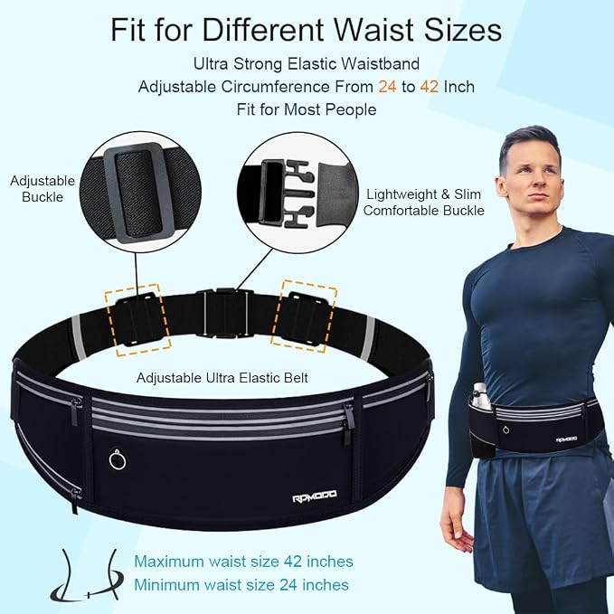 Slim Running Belt with Water Bottle Holder, Water Resistant Fanny Packs for Women Men，4 Pockets Running Phone Holder for Walking Cycling, Adjustable Waist Bag for iPhone 17 16 15 Samsung（Black）