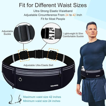 Slim Running Belt with Water Bottle Holder, Water Resistant Fanny Packs for Women Men，4 Pockets Running Phone Holder for Walking Cycling, Adjustable Waist Bag for iPhone 17 16 15 Samsung（Black）