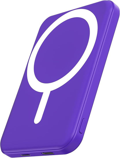 podoru for Magsafe Battery Pack, 5000mAh Magnetic Power Bank with Type-C Cable 20W PD Fast Charging Lighting Input Wireless Portable Charger for iPhone 17/16/15/14/13/12/ All Series-Demon Purple