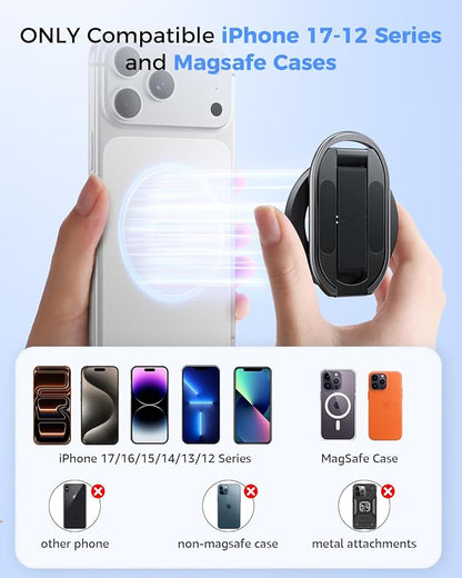 [2026 Upgraded] SUPERONE MagSafe Phone Grip for MagSafe with Finger Strap, Removable Gym Magnetic Phone Grip with Two-Sided Magnets, Mag Safe Grip Kickstand Loop for iPhone 17/16/15/14/13/12 Series