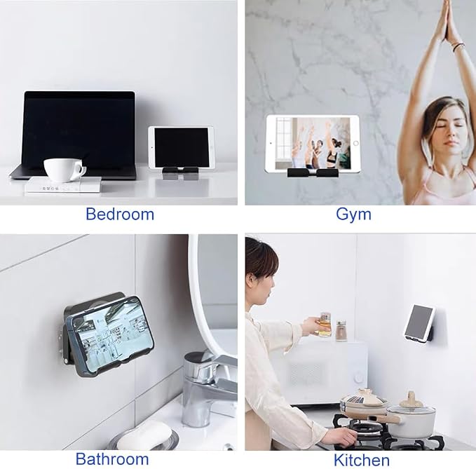 Upgraded Shower Phone Holder Tablet Wall Mount Phone Holder Removable,Self-Adhesive Cell Phone Holder for Bed Bathroom Kitchen, Compatible with iPhone Samsung Galaxy Tablet Switch - Black