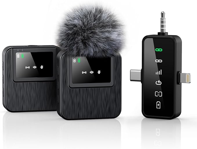 3-in-1 Compact Wireless Microphone for iPhone, Android, Camera with 20HR Battery, 328FT Range, Mini Microphone for Video Recording, Noise Canceling for Content Creators