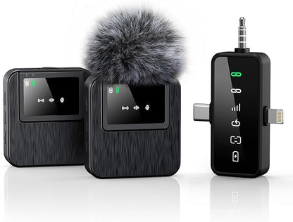 3-in-1 Compact Wireless Microphone for iPhone, Android, Camera with 20HR Battery, 328FT Range, Mini Microphone for Video Recording, Noise Canceling for Content Creators