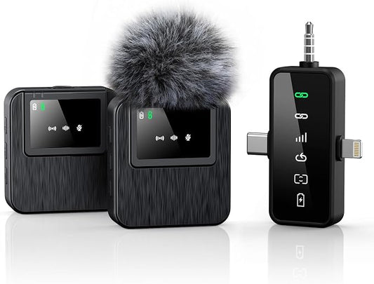 3-in-1 Compact Wireless Microphone for iPhone, Android, Camera with 20HR Battery, 328FT Range, Mini Microphone for Video Recording, Noise Canceling for Content Creators