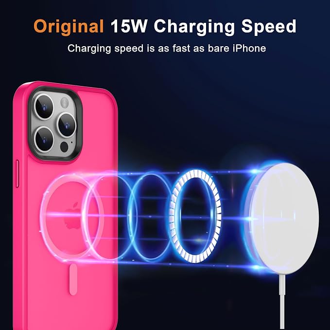 MOCCA Strong Magnetic for iPhone 14 Pro Max Case [Compatible with Magsafe] [10FT Military Grade Protective] Translucent Matte Slim Shockproof Case for iPhone 14 Pro Max 6.7"- Hot Pink