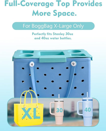 Top Cup Phone Holder Tray Storage Lid for Stanley Compatible with Bogg Bag XL Cover, Cup Organizer Holder Waterproof Silicone Multifunctional Storage Box for Outdoor Beath Camping Travel (Green, XL)