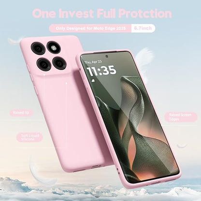 oakxco for Motorola Moto Edge 2025 Phone Case Liquid Silicone, Thin Slim Soft Rubber Gel TPU Plain Protective Simple Cover for Women Girl Cute, Matte Solid Color Aesthetic, Light Pink