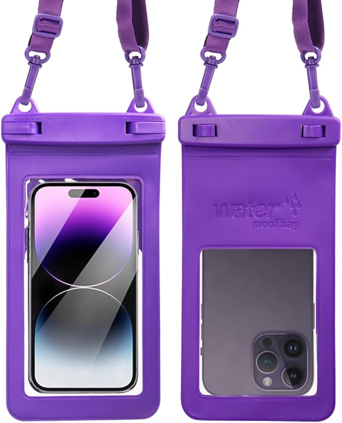 IPX8, 7.4Waterproof Phone Pouch, Universal Fit(iPhone 16 15 14 13 Plus Pro, 12 11 Pro, XR X 8 7 6S Plus SE, Galaxy S25 S24 S23 S20 Series Pixel, Lanyard Included(Purple) 1pack