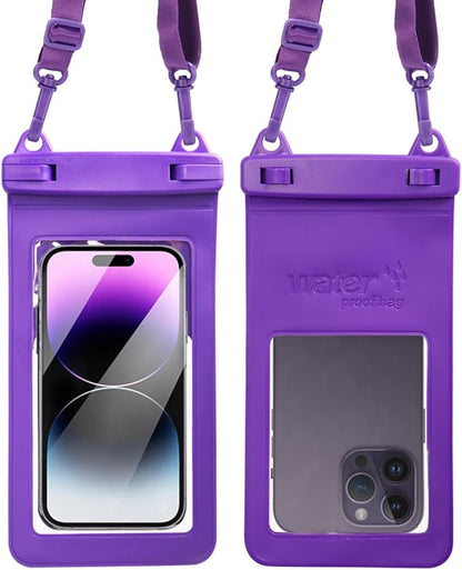 IPX8, 7.4Waterproof Phone Pouch, Universal Fit(iPhone 16 15 14 13 Plus Pro, 12 11 Pro, XR X 8 7 6S Plus SE, Galaxy S25 S24 S23 S20 Series Pixel, Lanyard Included(Purple) 1pack