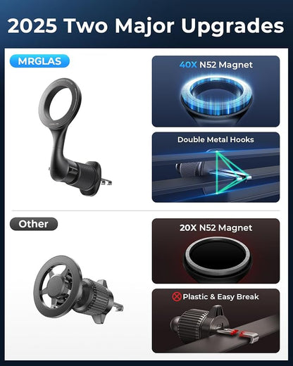 MRGLAS for MagSafe Car Mount [ 2025 Upgraded 40 Strong Magnets] [360° Rotation] Air Vent Magnetic Phone Holder [Double Metal Hook] Car Phone Holder Mount Compatible iPhone 17 16 15 Pro Max Plus S25 24