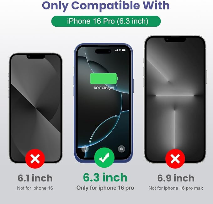 Battery Case for iPhone 16 Pro, Upgraded 7500mAh Portable Charging Case, Ultra-Slim Lightweight Powerful Extended Battery Pack for iPhone 16 Pro (6.3 inch)-Blue