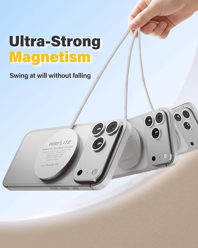 6FT Magnetic Wireless Charger Charging Pad - 15W Qi Fast Phone Charger Puck for Apple iPhone 17 16 15 14 13 12 Series & AirPods 4 3 2 Pro, Phone Charging Pad with Plug for Desk & Travel, 1Pack White