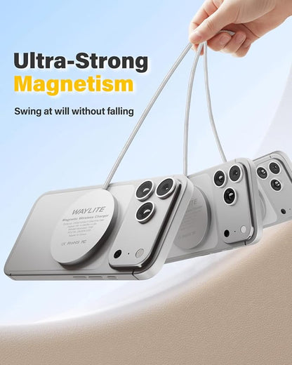 6FT Magnetic Wireless Charger Charging Pad - 15W Qi Fast Phone Charger Puck for Apple iPhone 17 16 15 14 13 12 Series & AirPods 4 3 2 Pro, Phone Charging Pad with Plug for Desk & Travel, 1Pack White