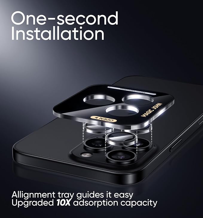 MAGIC JOHN for iPhone 16 Pro Max/16 Pro Camera Lens Protector [Alignment Kit&1:1 Invisible Perfect Fit] 9H Aerospace Tempered Glass Anti-Scratch Durable, Individual Cover Ring, Case Friendly, Set of 2, Clear