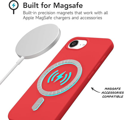 for iPhone 17e 16e Case Silicone Compatible with Magsafe Case, Ultra Slim Thin Magnetic Phone Cases Mag Safe, Cute Soft Rubber Gel TPU Matte Plain Wireless Charging Cover for Women, Red