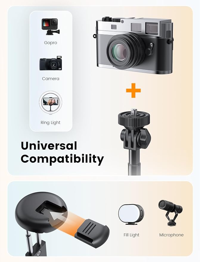67.7" Camera Tripod with 1/4" Camera Mount & Light, NT99 Extendable Tripod Stand for Camera & GoPro Filming Vlogging, Travel Tripod Compatible with DSLR Camera