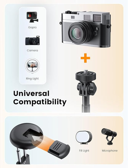 67.7" Camera Tripod with 1/4" Camera Mount & Light, NT99 Extendable Tripod Stand for Camera & GoPro Filming Vlogging, Travel Tripod Compatible with DSLR Camera