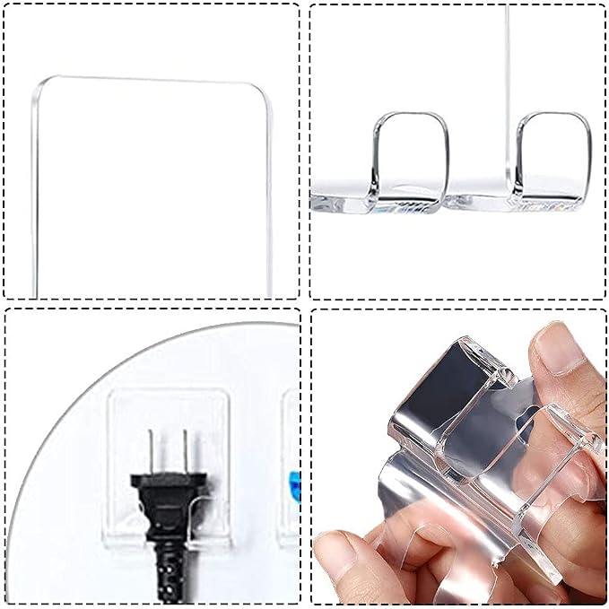 Clear Adhesive Hooks for Shower Wall Shaver Holder Razor Holder Storage Holders for Phone, Bathtub Organizers and Storage Shower Hook Kitchen Organizer for Razor Plug Towel (Clear-4pcs)