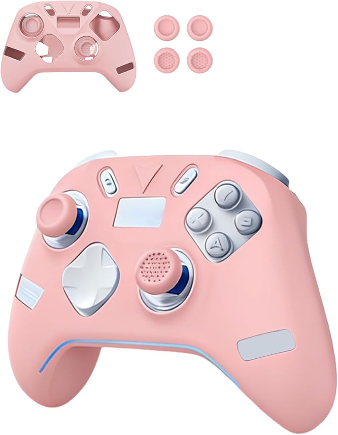 Silicone Protective Case for Flydigi Apex 5 Wireless Controller, Full-Body Protective Cover with Precise Cutout, Shockproof Dustproof Protector Sleeve & Scratch-Resistant Sleeve (Pink)