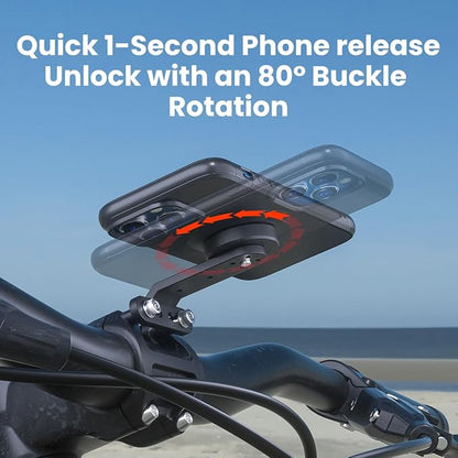 Out-Front Bike Phone Mount – Quad Safety Buckles Quick Release | CNC Aluminum Holder for iPhone & Android | Fits 4.0–6.7” Smartphones | Road/MTB Riding
