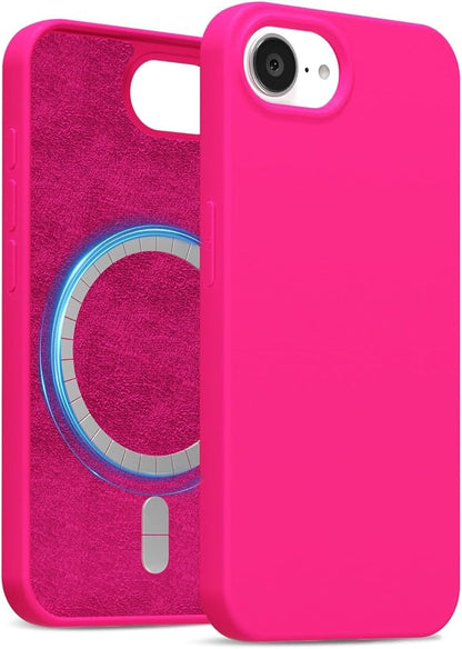 for iPhone 17e 16e Case Silicone Compatible with Magsafe Case, Ultra Slim Thin Magnetic Phone Cases Mag Safe, Cute Soft Rubber Gel TPU Matte Plain Wireless Charging Cover for Women, Hot Pink