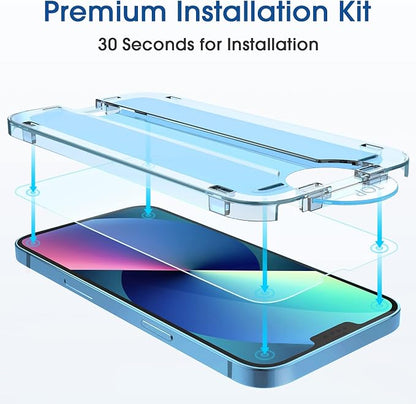 amFilm Screen Protector OneTouch Compatible with iPhone 13, iPhone 13 Pro (6.1", 2021) Tempered Glass and Camera Lens Protector, Edge to Edge Full Coverage Easy Installation Kit, Plastic, 2+2 Pack