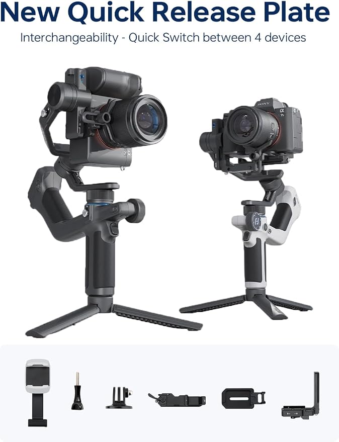 FeiyuTech SCORP Mini 2 (White) Gimbal Stabilizer for Camera & Smartphone, 3-Axis Handheld Gimbal with AI Tracking, Gesture Control, Quick Release, Touchscreen, for Vlogging YouTube TikTok GoPro