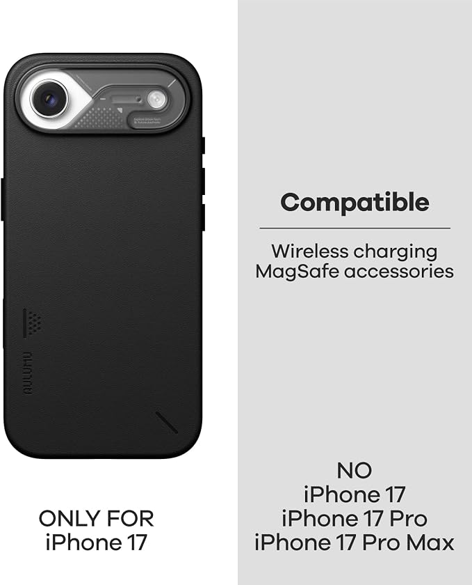 Aulumu A17 Vegan Leather iPhone Air Case | Camera Control | Luxury Comfort | Compatible with MagSafe | Complete Wrap-Around - Black