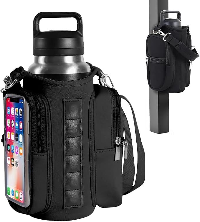 Joyzan Magnetic Gym Bag, Water Bottle Small Holder for Men Portable Fitness Sling Carrier Pouch Sleeve Phone Pockets Adjustable Strap 6 Magnets Crossbody Organizer Women Travel Sports Workout Fitness