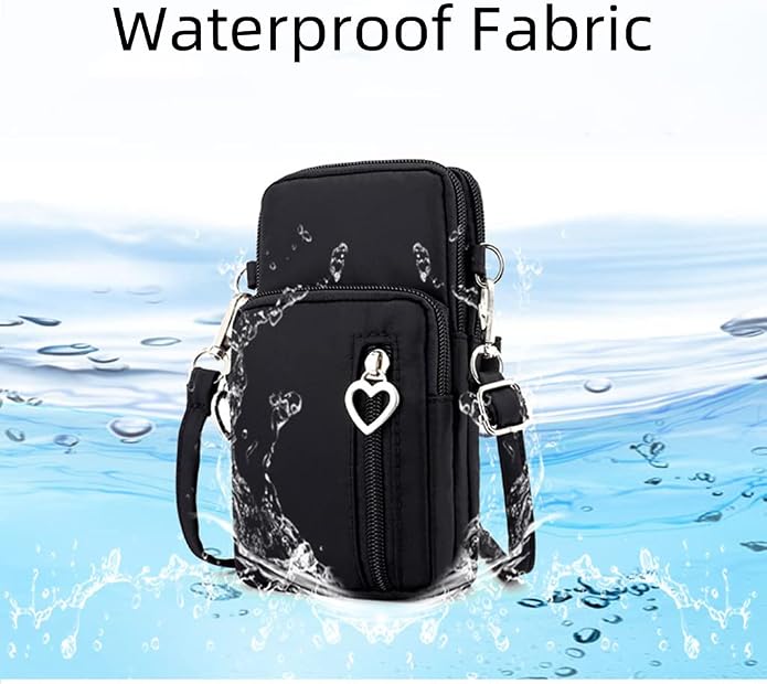 JUMISEE 3-Layers Crossbody Bag Cellphone Pouch Armband Wallet Nylon Smartphone Purse