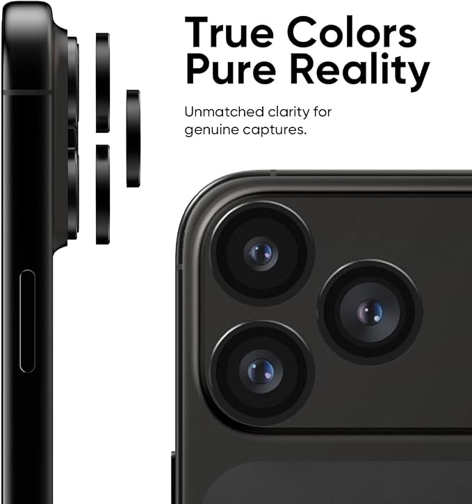 FLOLAB NanoArmour for iPhone 17 Pro Max/iPhone 17 Pro Camera Lens Protector - Anti-Reflective, Durable Tempered Glass with Aluminum Ring, TruColors, Ultra Clear, Easy Install - Black