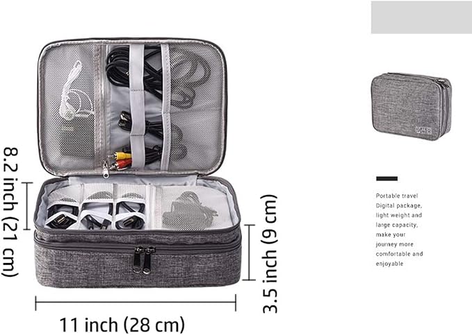 Double Layers Electronics Organizer Bag, EXKOKORO Protable Accessories Carrying Case Cable Organizer Bag Waterproof Cable Storage Bag for Charging Cable, Power Bank, Cellphone, USB and More(Black)