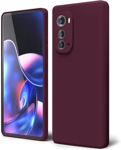 oakxco for Motorola Edge 2022 Phone Case Liquid Silicone Grip, Cute Thin Slim Soft Rubber TPU Plain Smooth Gel Cover for Women Girl Aesthetic, Matte Solid Protective & Shockproof, Burgundy Plum Wine