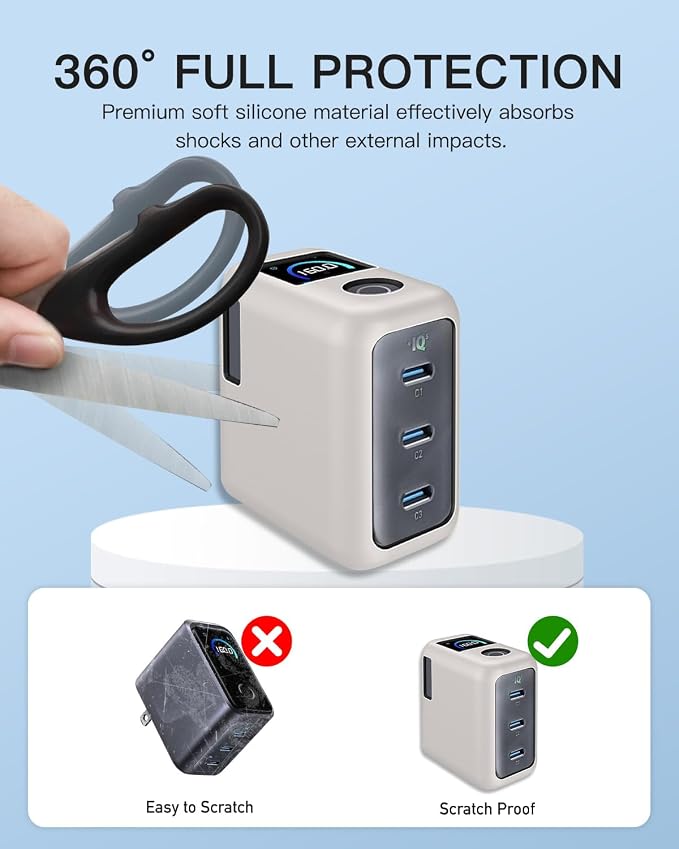Silicone Case for Anker 160W 3-Port Compact USB C GaN Charger Block,Full-Body Protective Cover for Anker Prime Charger,Precise Port Cutouts (Case Only) Grey
