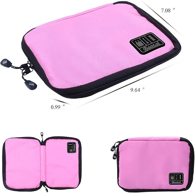 baozai Smart Watch Bands Organizer, Waterproof Portable Electronics Travel Accessories Organizer Bag for Watch Bands, Cable, Charger, Headset, SD Card, Pink