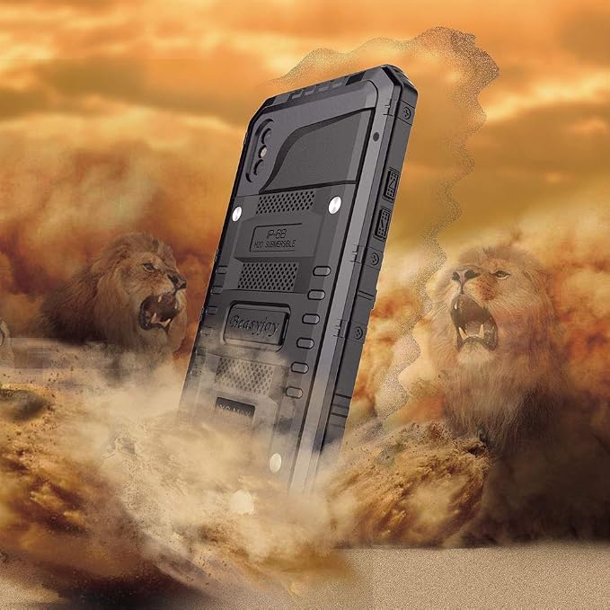 Beasyjoy for iPhone Xs Max Case Waterproof Metal Heavy Duty Strong Durable Cover Built-in Screen Full Body Protective Shockproof Tough Rugged Hybrid Military Grade Defender for Outdoor-Black