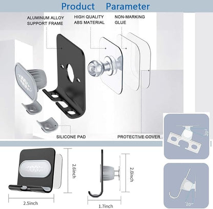 Shower Phone Holder with 2PCS Adhesive Stickers,Aluminum Alloy Wall Mount Phone Stand for Bathroom,Kitchen,Office and More,Compatible with Smartphone(Black-Gray) e(Black-Gray)