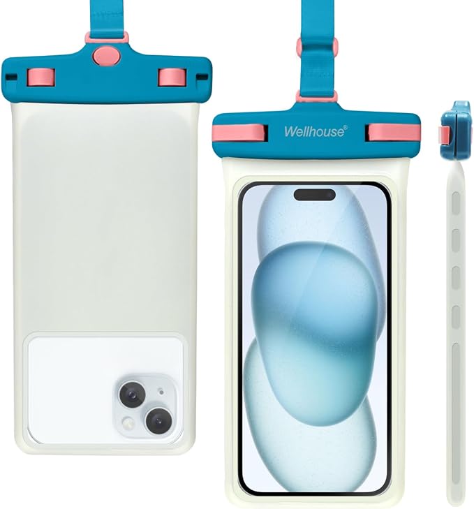 wellhouse Waterproof Phone Pouch, Waterproof Phone Case for iPhone 17 16 15 14 13 Pro Max XS Samsung, IPX8 3D Cellphone Dry Bag Beach Essentials (1 Pack - Luminous Blue7.0, 7 inch)