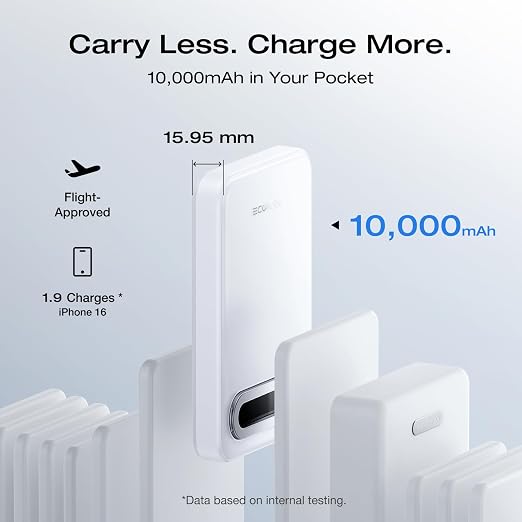 EF ECOFLOW Rapid Mag Power Bank, Qi2 Certified 15W Ultra-Fast MagSafe-Compatible Portable Charger, 10,000mAh Magnetic Power Charger with Foldable Stand, for iPhone 17/16/15.