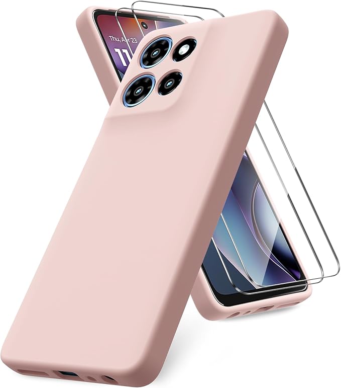 for Motorola Moto G 2025 Case, 2 Pack Tempered Glass Screen Protectors, Soft TPU Liquid Silicone Shockproof Gel Case-Pink