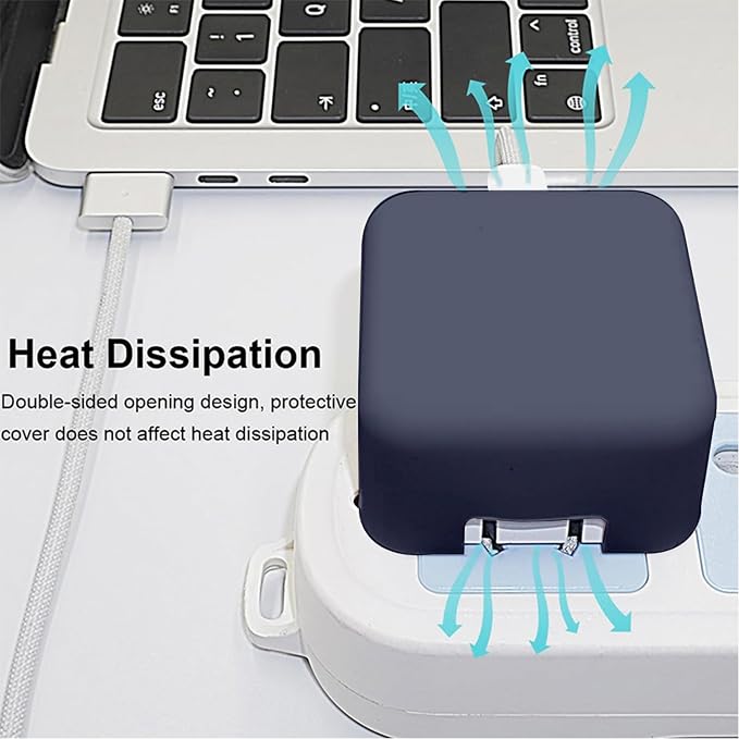 Soft Silicone Charger Case Compatible with Apple 40W Dynamic Power Adapter (60W Max) for iPhone Series & MacBook Air 13.6/15 M5 A3448 A3449, Shockproof Anti‑Scratch Protective Cover, Navy Blue