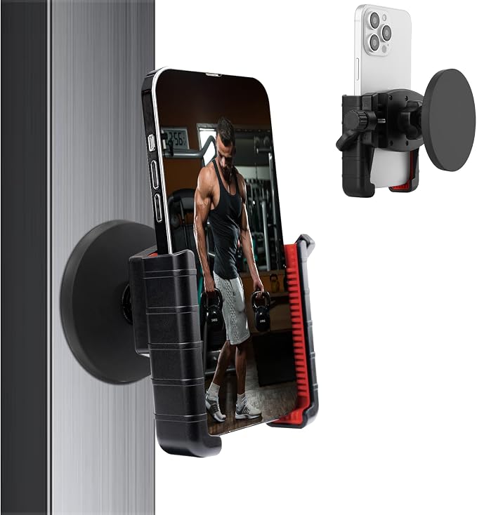 Gym Magnetic Phone Holder,Strong Magnetic Base Metal Ball Joint,Phone Holder Gym Accessories for Men Women,for Fridges/Motorcycle Tank/Motor Vehicle,Adjustable Clip Fit for 3.5~7.5 inch Smartphones