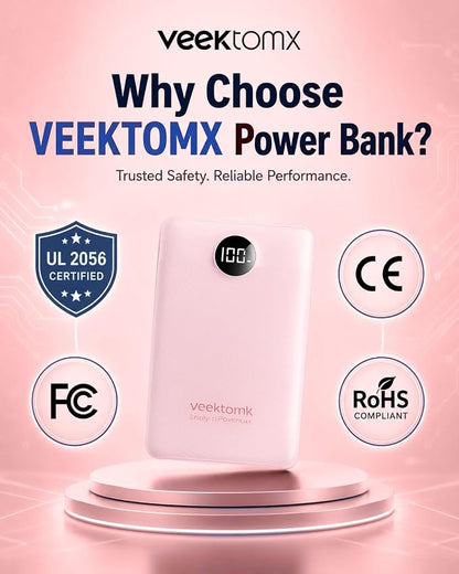 Portable Charger 10000mAh, Ultra Slim Power Bank Fast Charging with Attached USB C Cable, Travel Essential Phone Power Bank Battery Pack for iPhone 17/16/15/14 Samsung S25 Google etc, Pink