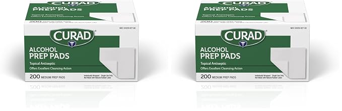 Curad Alcohol Disinfectant Prep Pads, 2-ply, Medium Size, 200 Count (Pack of 2)